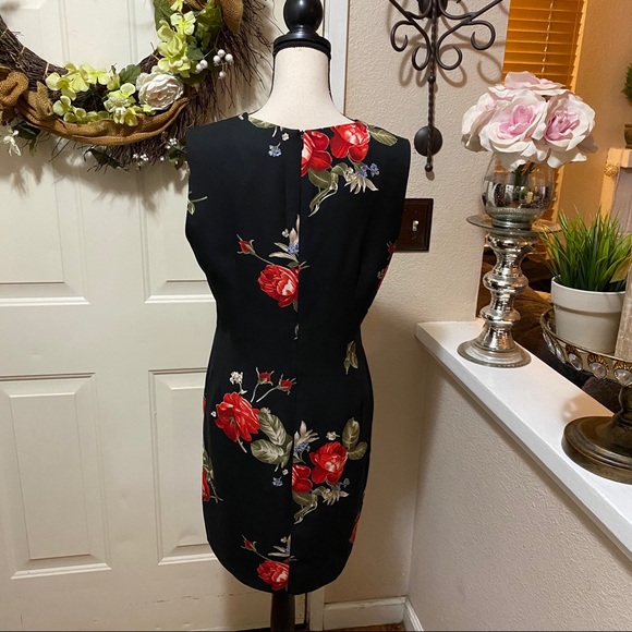 Taiga Paris Black Floral Print Vintage SheathDress - Picture 10 of 16